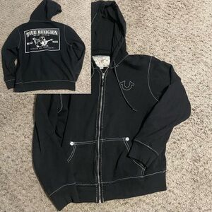 True Religion Black Zip-Up Hoodie with Logo